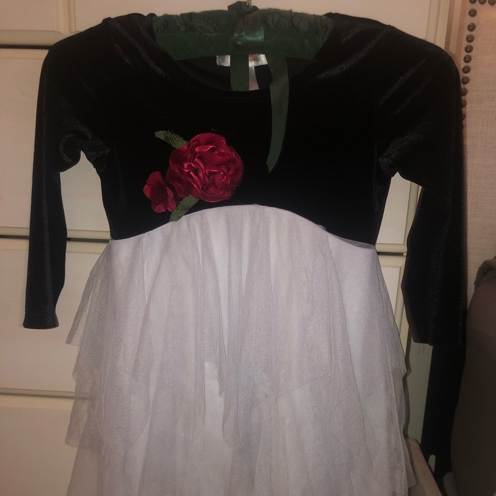 Black and white velvet and chiffon dress